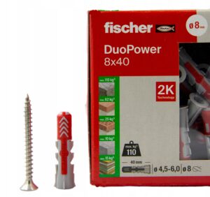 FISCHER KOŁEK DUOPOWER 8x40 + WKRĘT NIERDZEWNY 5x45 9100 (10)